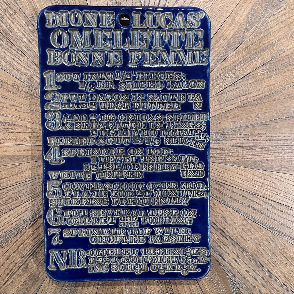 Bennington Pottery Wall Plaque Trivet Dione Lucas Omelette Recipe Cobalt Blue